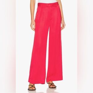 LNA Red Wide Leg Pants Satin High Rise Silky Revolve Lightweight Flowy Small NWT